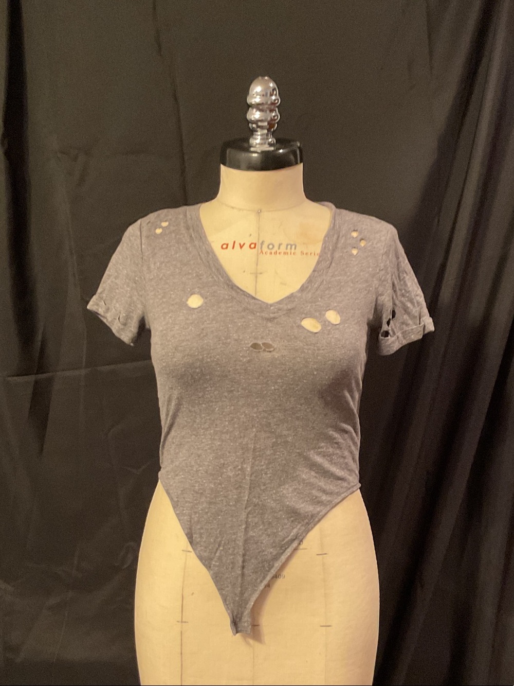 Women's Distressed V-Neck Bodysuit - Gray